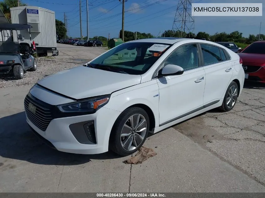 2019 Hyundai Ioniq Hybrid Limited VIN: KMHC05LC7KU137038 Lot: 40286430