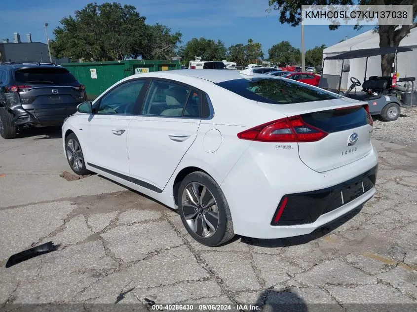 2019 Hyundai Ioniq Hybrid Limited VIN: KMHC05LC7KU137038 Lot: 40286430