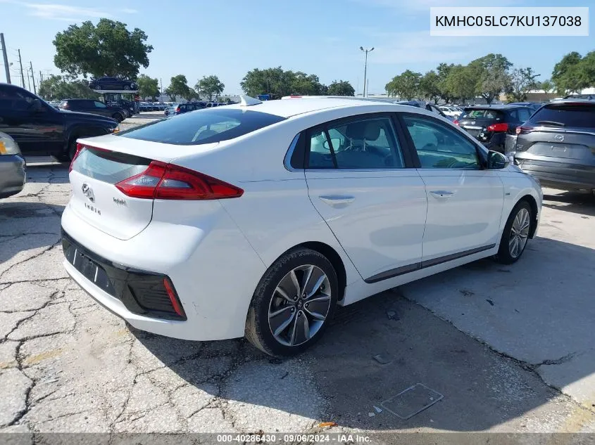 2019 Hyundai Ioniq Hybrid Limited VIN: KMHC05LC7KU137038 Lot: 40286430