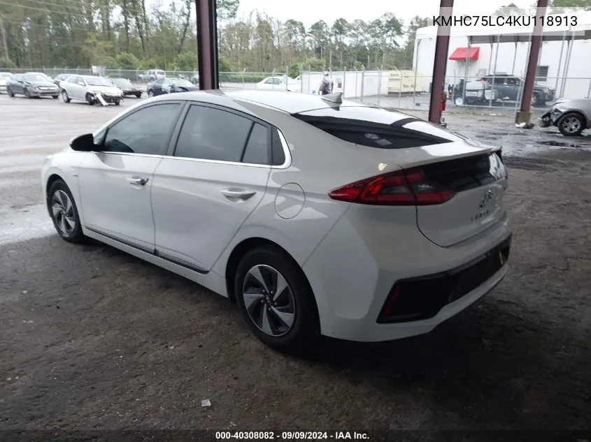 2019 Hyundai Ioniq Hybrid Sel VIN: KMHC75LC4KU118913 Lot: 40308082