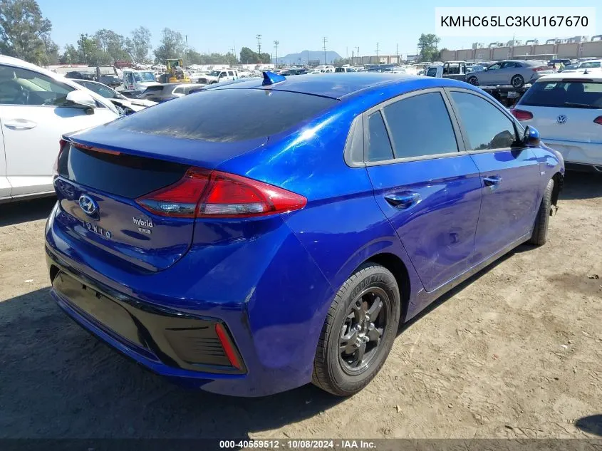 KMHC65LC3KU167670 2019 Hyundai Ioniq Hybrid Blue