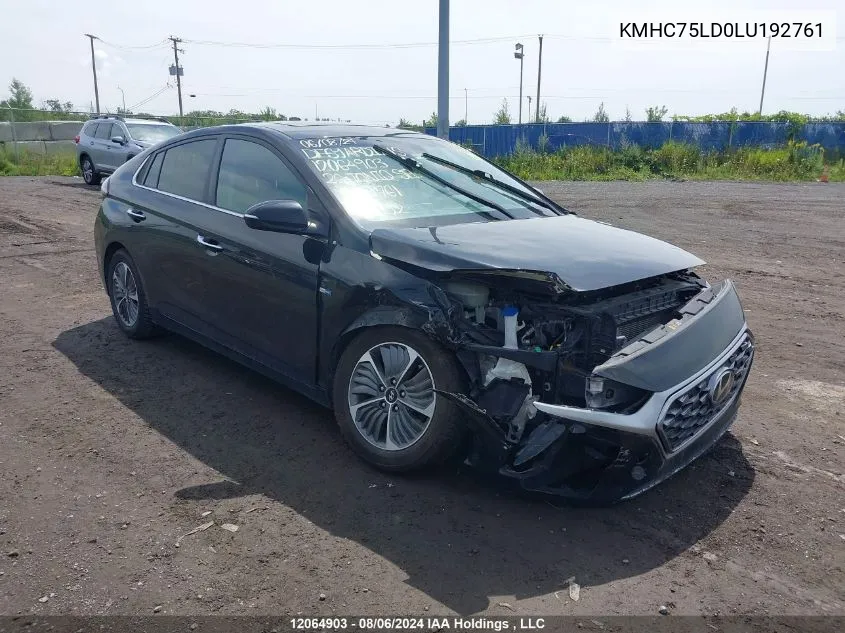 KMHC75LD0LU192761 2020 Hyundai Ioniq Sel