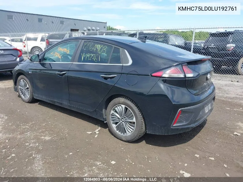 KMHC75LD0LU192761 2020 Hyundai Ioniq Sel