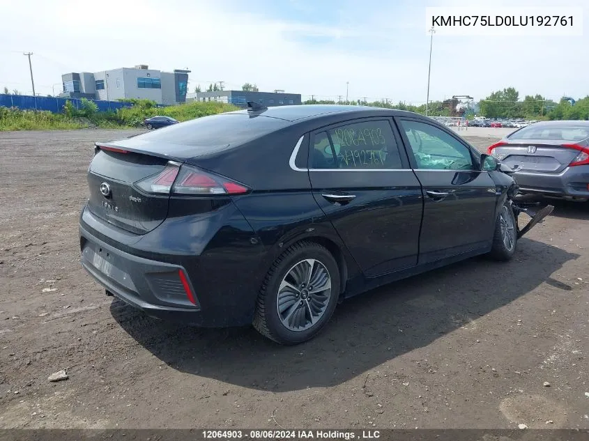 KMHC75LD0LU192761 2020 Hyundai Ioniq Sel