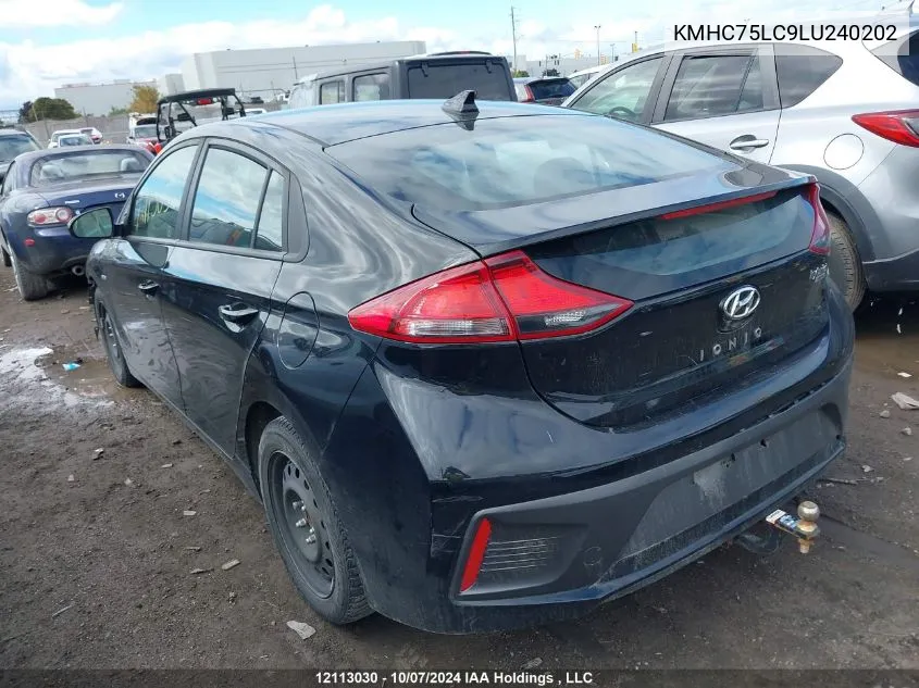 2020 Hyundai Ioniq Se VIN: KMHC75LC9LU240202 Lot: 12113030