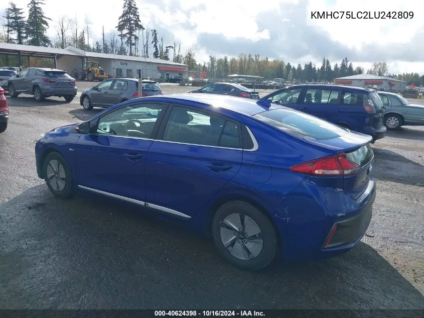 2020 Hyundai Ioniq Hybrid Se VIN: KMHC75LC2LU242809 Lot: 40624398