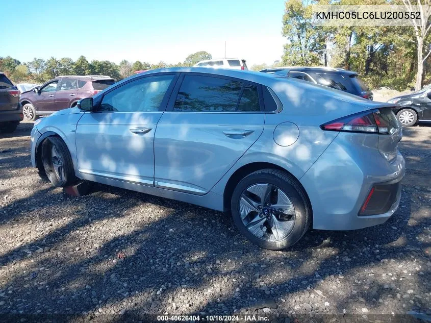 2020 Hyundai Ioniq Hybrid Limited VIN: KMHC05LC6LU200552 Lot: 40626404