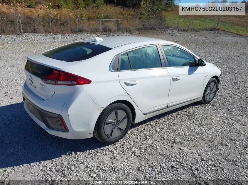 2020 Hyundai Ioniq Hybrid Se VIN: KMHC75LC2LU203167 Lot: 40754575