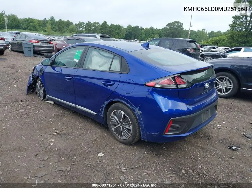 KMHC65LD0MU251568 2021 Hyundai Ioniq Plug-In Hybrid Se