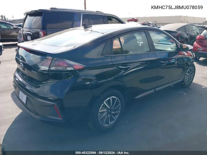 KMHC75LJ8MU078059 2021 Hyundai Ioniq Electric Se