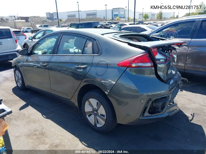 2022 Hyundai Ioniq Hybrid Blue VIN: KMHC65LC9NU281757 Lot: 40165703