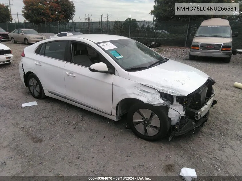 KMHC75LC4NU266581 2022 Hyundai Ioniq Hybrid Se