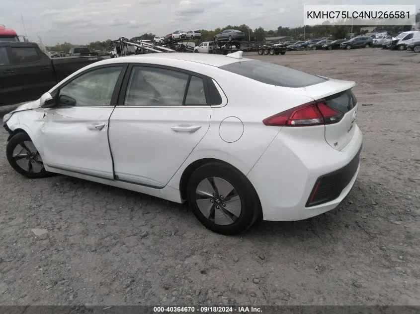 2022 Hyundai Ioniq Hybrid Se VIN: KMHC75LC4NU266581 Lot: 40364670