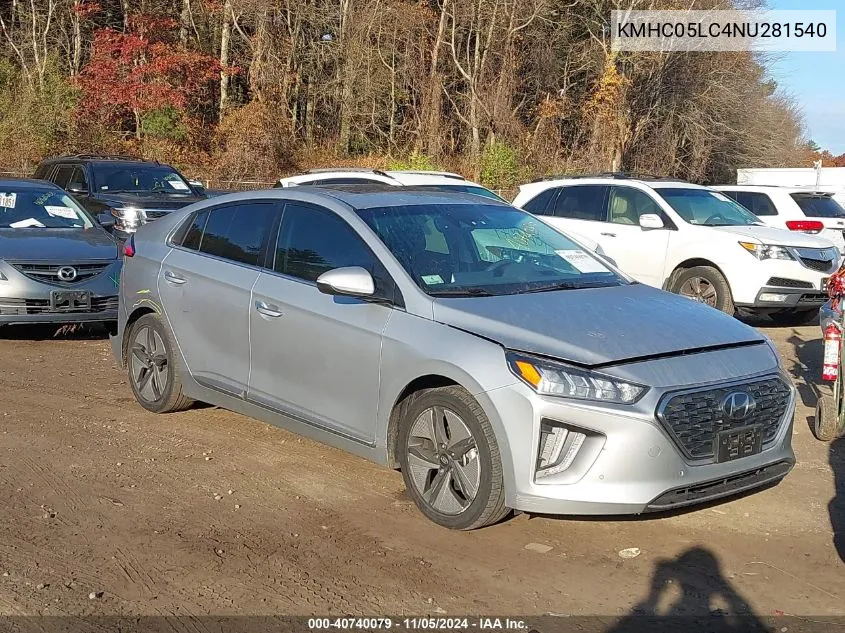 2022 Hyundai Ioniq Hybrid Limited VIN: KMHC05LC4NU281540 Lot: 40740079