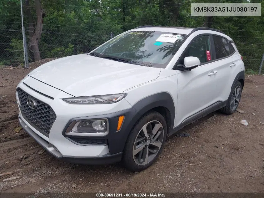 2018 Hyundai Kona Limited VIN: KM8K33A51JU080197 Lot: 39691231