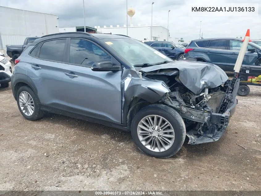 2018 Hyundai Kona Sel VIN: KM8K22AA1JU136133 Lot: 39940373