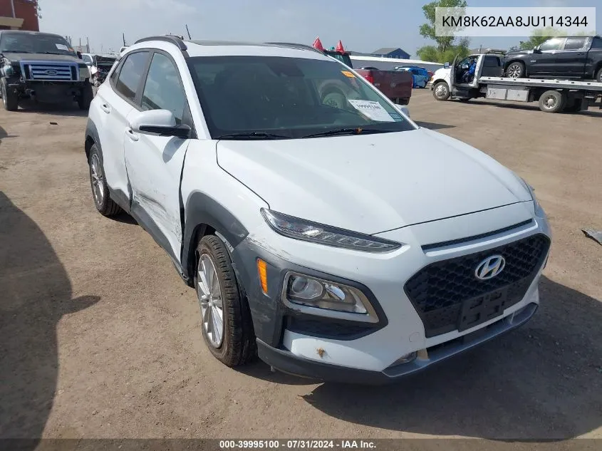 2018 Hyundai Kona Sel VIN: KM8K62AA8JU114344 Lot: 39995100