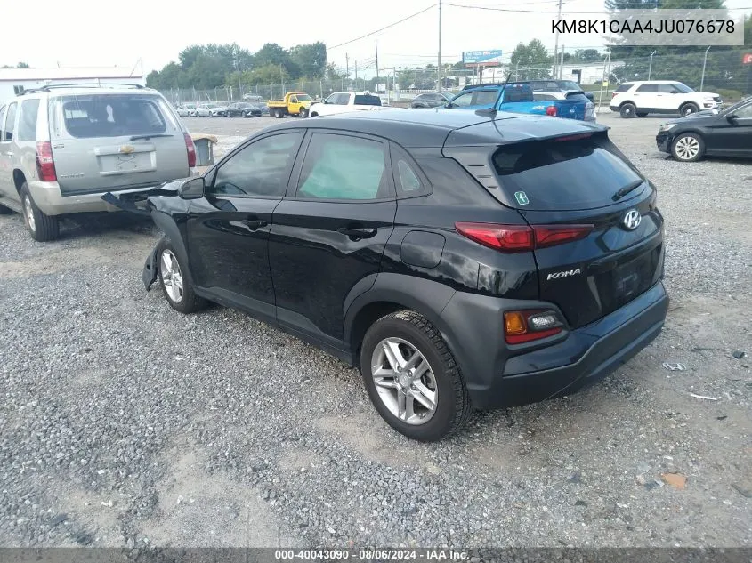 2018 Hyundai Kona Se VIN: KM8K1CAA4JU076678 Lot: 40043090