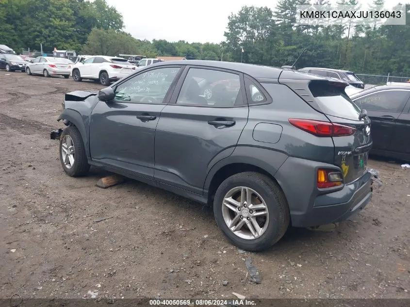 2018 Hyundai Kona Se VIN: KM8K1CAAXJU136043 Lot: 40050569