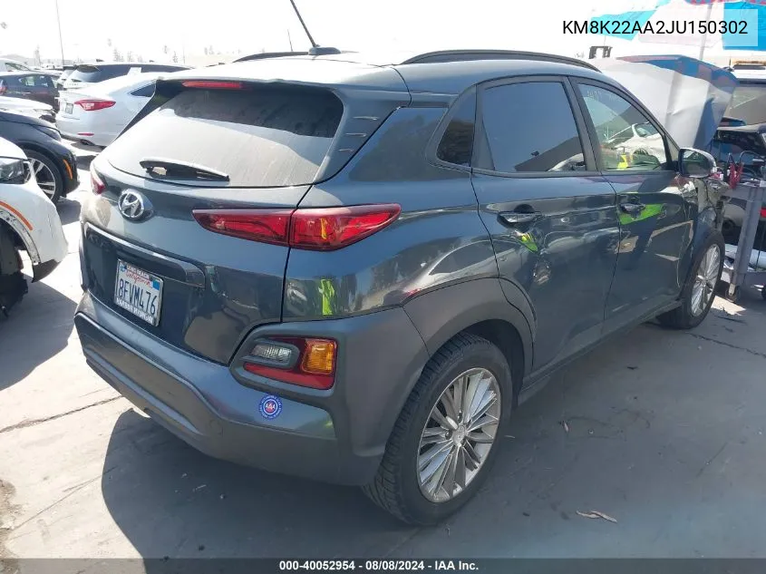 2018 Hyundai Kona Sel VIN: KM8K22AA2JU150302 Lot: 40052954