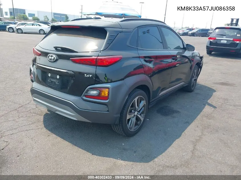 2018 Hyundai Kona Limited VIN: KM8K33A57JU086358 Lot: 40302433