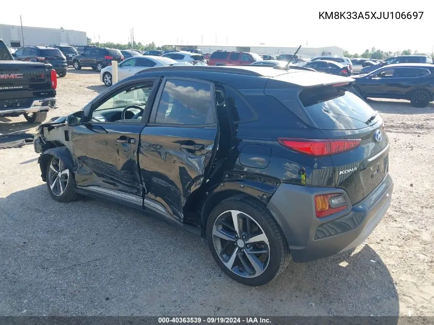 2018 Hyundai Kona Limited VIN: KM8K33A5XJU106697 Lot: 40363539