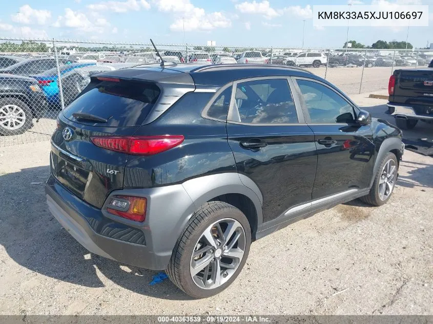 2018 Hyundai Kona Limited VIN: KM8K33A5XJU106697 Lot: 40363539