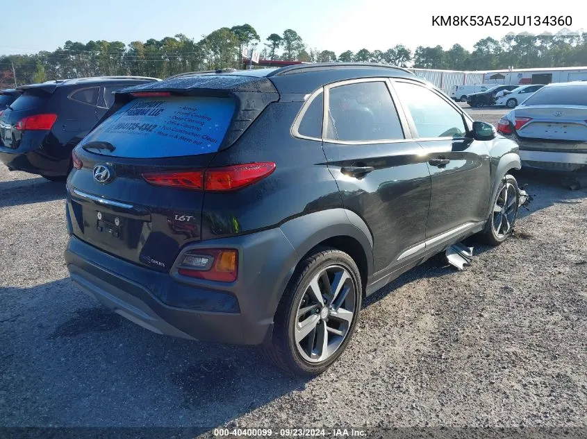 2018 Hyundai Kona Ultimate VIN: KM8K53A52JU134360 Lot: 40400099