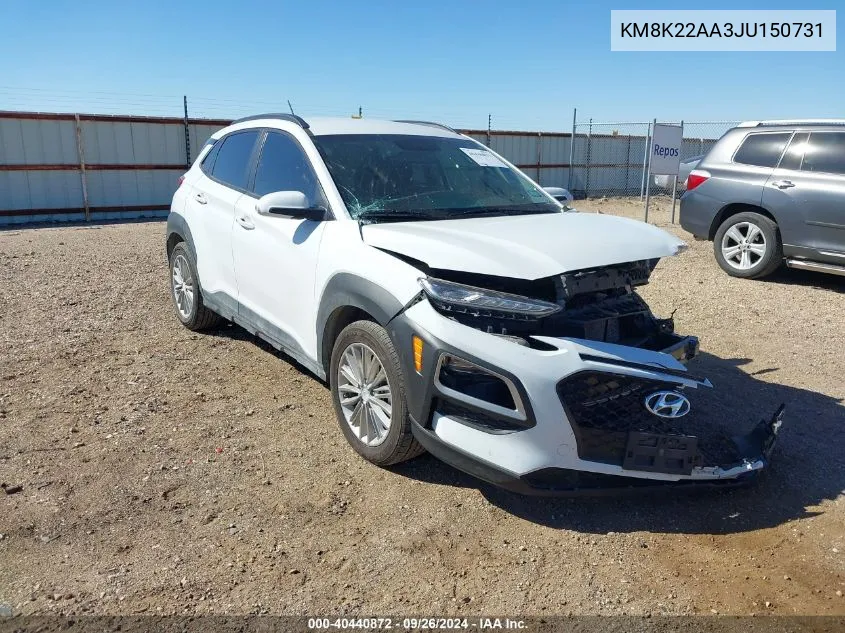 2018 Hyundai Kona Sel VIN: KM8K22AA3JU150731 Lot: 40440872