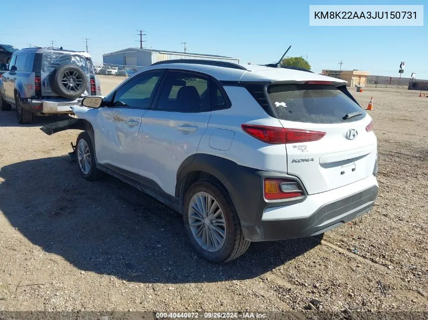 2018 Hyundai Kona Sel VIN: KM8K22AA3JU150731 Lot: 40440872