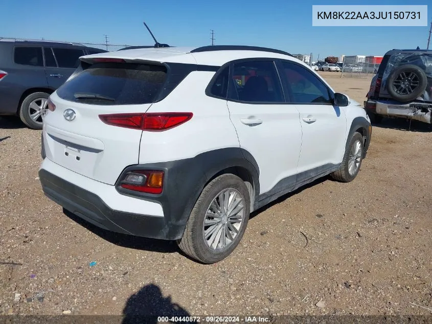 2018 Hyundai Kona Sel VIN: KM8K22AA3JU150731 Lot: 40440872