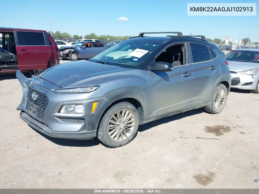 2018 Hyundai Kona Sel VIN: KM8K22AA0JU102913 Lot: 40449616