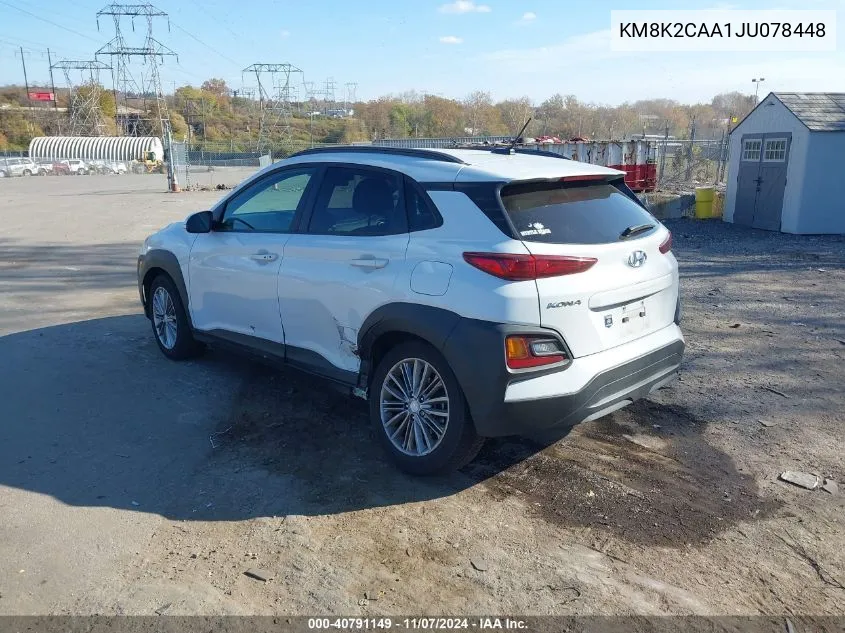 2018 Hyundai Kona Sel VIN: KM8K2CAA1JU078448 Lot: 40791149