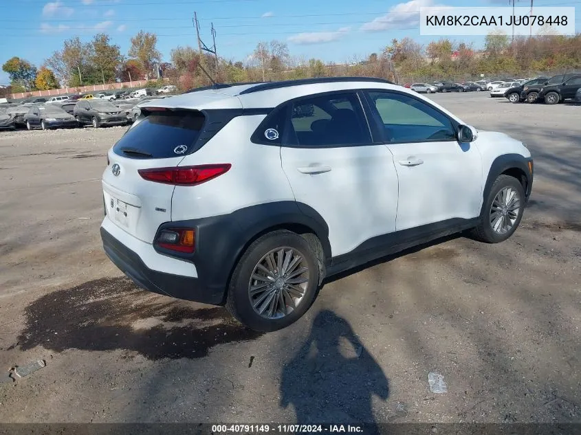 2018 Hyundai Kona Sel VIN: KM8K2CAA1JU078448 Lot: 40791149