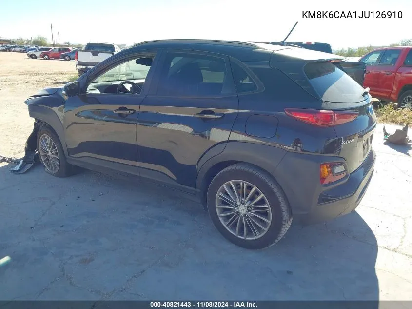 2018 Hyundai Kona Sel VIN: KM8K6CAA1JU126910 Lot: 40821443