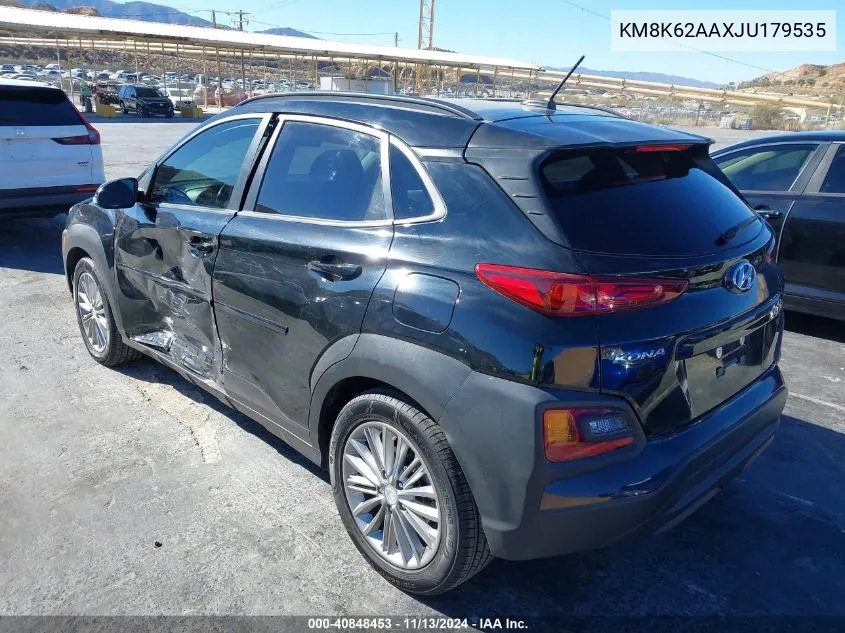 2018 Hyundai Kona Sel VIN: KM8K62AAXJU179535 Lot: 40848453