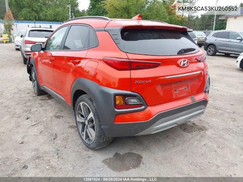 2019 Hyundai Kona Ultimate VIN: KM8K5CA53KU260552 Lot: 12061824