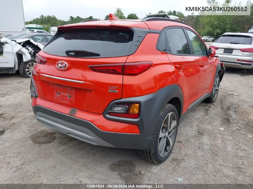 2019 Hyundai Kona Ultimate VIN: KM8K5CA53KU260552 Lot: 12061824