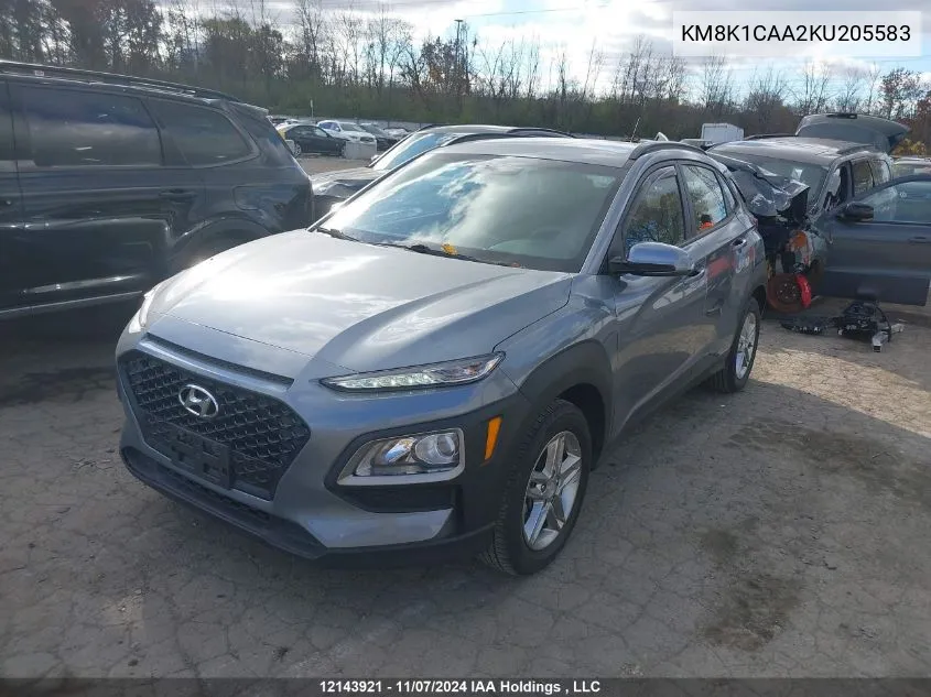 2019 Hyundai Kona Se VIN: KM8K1CAA2KU205583 Lot: 12143921