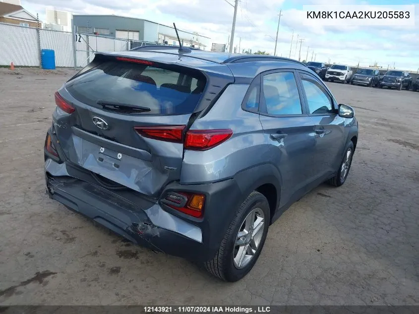 2019 Hyundai Kona Se VIN: KM8K1CAA2KU205583 Lot: 12143921