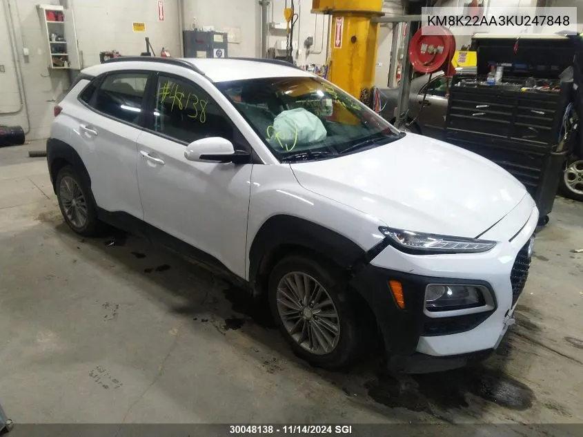 2019 Hyundai Kona Sel VIN: KM8K22AA3KU247848 Lot: 30048138