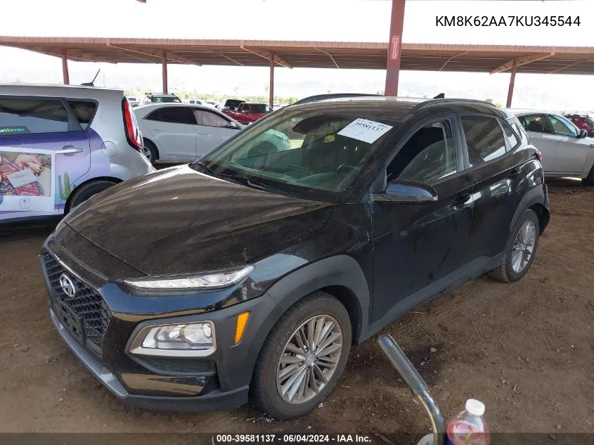 2019 Hyundai Kona Sel VIN: KM8K62AA7KU345544 Lot: 39581137