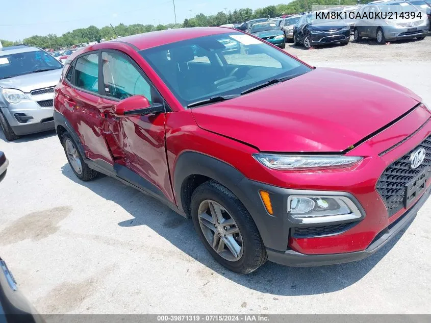 2019 Hyundai Kona Se VIN: KM8K1CAA0KU214394 Lot: 39871319