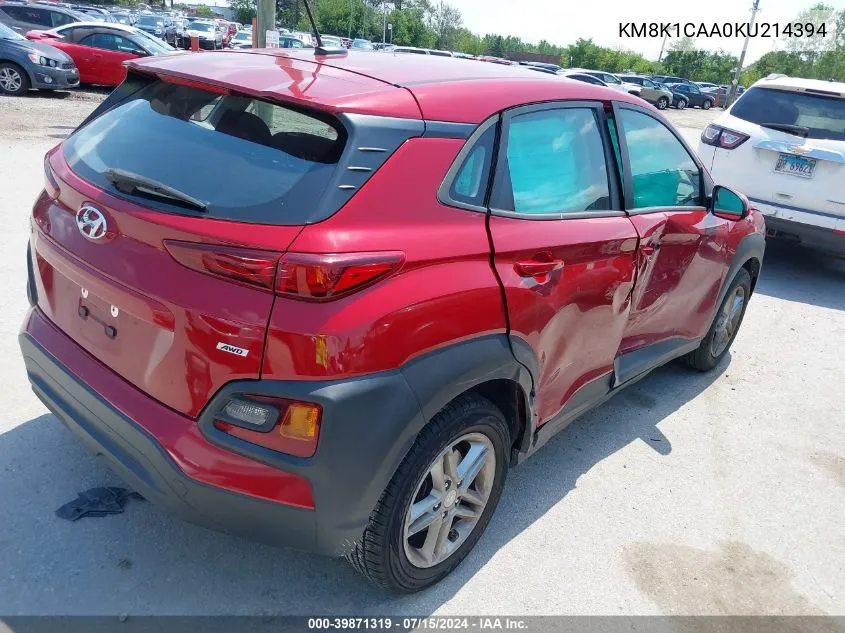 KM8K1CAA0KU214394 2019 Hyundai Kona Se