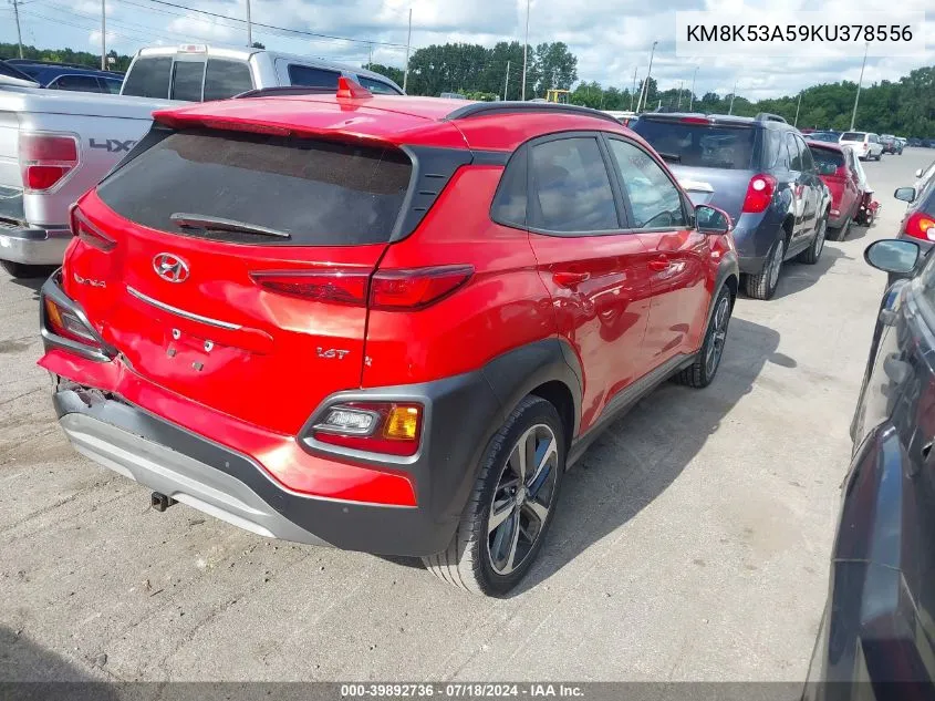 2019 Hyundai Kona Ultimate VIN: KM8K53A59KU378556 Lot: 39892736