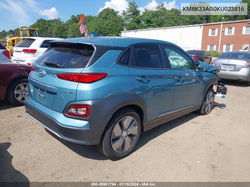 2019 Hyundai Kona Ev Limited VIN: KM8K33AG0KU023816 Lot: 39901794