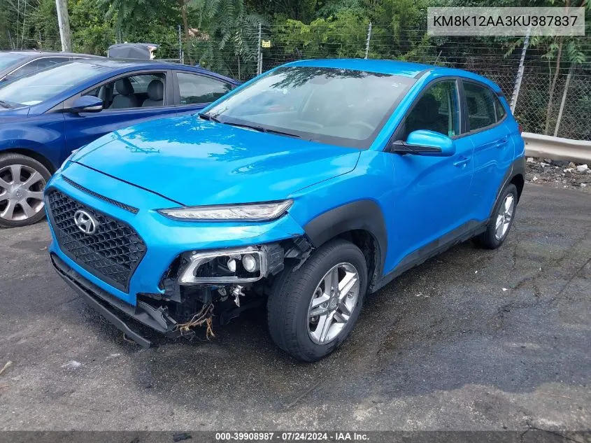 2019 Hyundai Kona Se VIN: KM8K12AA3KU387837 Lot: 39908987