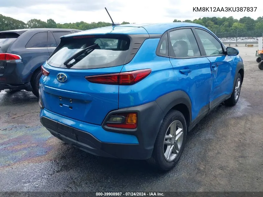 2019 Hyundai Kona Se VIN: KM8K12AA3KU387837 Lot: 39908987