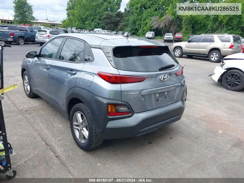 2019 Hyundai Kona Se VIN: KM8K1CAA8KU286525 Lot: 40160107