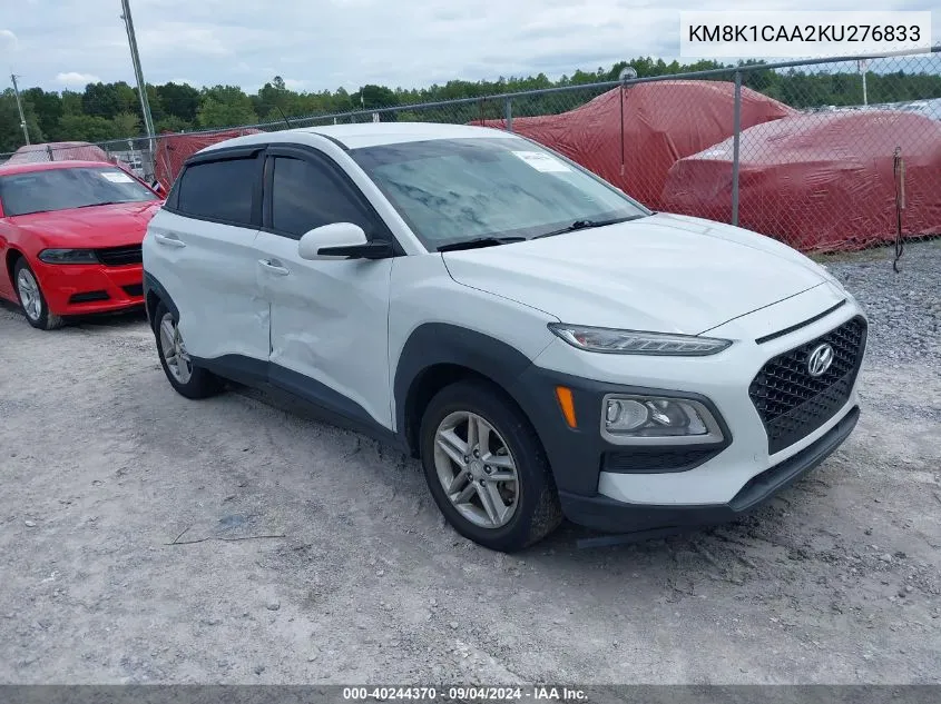 2019 Hyundai Kona Se VIN: KM8K1CAA2KU276833 Lot: 40244370